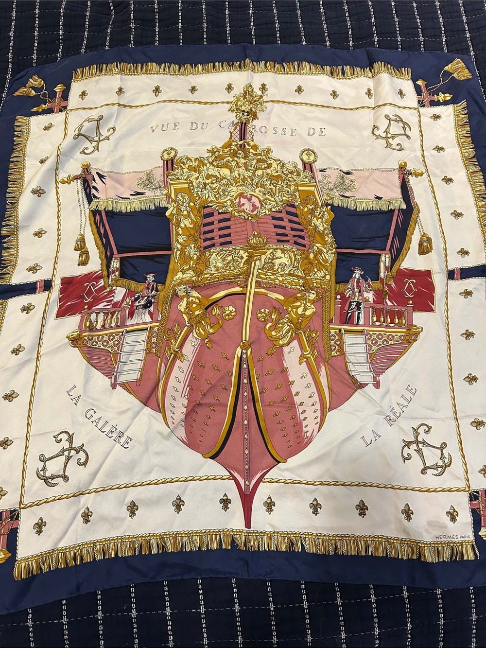 Hermes Navy, Pink & Gold Nautical Ship Silk Scarf